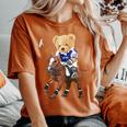 Cool Teddy Bear Playing Horse Polo Game Illustration Graphic レディースオーバーサイズコンフォートTシャツ Yam
