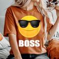 Girl & Boy Boss サングラス 顔文字シャツ クールな顔 レディースオーバーサイズコンフォートTシャツ Yam