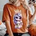 Lila かわいいユニコーンデザイン 女の子用 名前 Lila レディースオーバーサイズコンフォートTシャツ Yam