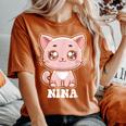 Nina かわいい猫 子猫デザイン 女の子 名前 ニーナ レディースオーバーサイズコンフォートTシャツ Yam