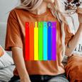 Rainbow レインボー《虹 カラー》【デザインアート】文字 7色 カラフル レディースオーバーサイズコンフォートTシャツ Yam
