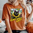Sunflower Cat 黒猫 ひまわり 向日葵 アメコミ ネタアイテム レディースオーバーサイズコンフォートTシャツ Yam