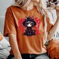 カワイイ アニメ ゴシック 猫 女の子 ちび 反社会的 メンヘラ グランジ レディースオーバーサイズコンフォートTシャツ Yam