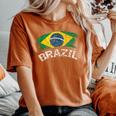 ブラジルの国旗 アンティーク調 ラテン 男性 女性 キッズ ブラジル レディースオーバーサイズコンフォートTシャツ Yam