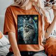 メインクーン 猫 ゴッホ 星月夜 猫好き 猫 お母さん お父さん レディースオーバーサイズコンフォートTシャツ Yam