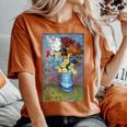 ヴィンセント・ヴァン・ゴッホの花 青い花瓶のヴィンテージ 美術品 レディースオーバーサイズコンフォートTシャツ Yam