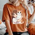 猫と少女 Cat And Girl レディースオーバーサイズコンフォートTシャツ Yam
