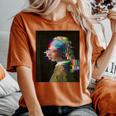 真珠の耳飾りの少女ヨハネスフェルメールグリッチ絵画 Girl With A Pearl Earringermeer レディースオーバーサイズコンフォートTシャツ Yam