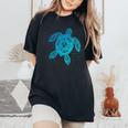 Boho Tiki ティールウミガメ 気泡付き 亀 レディースオーバーサイズコンフォートTシャツ Black