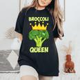 Broccoli Queen ブロッコリーの女王 ブロッコリー ベジタリアン・ベジタブル ブロッコリー レディースオーバーサイズコンフォートTシャツ Black