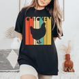 Chicken ニワトリ 動物 レディースオーバーサイズコンフォートTシャツ Black