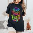 Flower Power ヒッピー サイケデリック '70年代レトロ レディースオーバーサイズコンフォートTシャツ Black