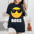 Girl & Boy Boss サングラス 顔文字シャツ クールな顔 レディースオーバーサイズコンフォートTシャツ Black