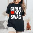 Girls Love Mywag シャツ おもしろい言葉 ガールズ Love Mywag レディースオーバーサイズコンフォートTシャツ Black