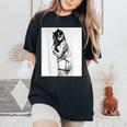 Hot Girl On 男性用 セクシー バッド キティ ピンナップガール B&W レディースオーバーサイズコンフォートTシャツ Black