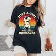 Just A Girl Who Loves Dinosaurs おもしろレトロ恐竜 T-Rex レディースオーバーサイズコンフォートTシャツ Black