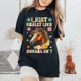 Just Really Like Horses グルーヴィーな乗馬 乗馬 レディースオーバーサイズコンフォートTシャツ Black