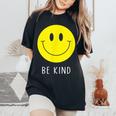 Be Kind かわいい イエロー スマイル フェイス シャツ スマイル フェイス ハピネス レディースオーバーサイズコンフォートTシャツ Black