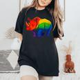 Lgbt 力強い虹色のサイ Rainbow Rhinoceros Graphic レディースオーバーサイズコンフォートTシャツ Black