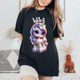 Lila かわいいユニコーンデザイン 女の子用 名前 Lila レディースオーバーサイズコンフォートTシャツ Black