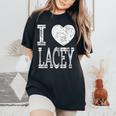 I Love Lacey バレンタイン ガールフレンド 女の子 娘 ハート 妻 レディースオーバーサイズコンフォートTシャツ Black