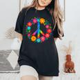Peace Love Flower Power レトロ ヒッピー コスチューム タイダイ 60年代 70年代 レディースオーバーサイズコンフォートTシャツ Black