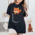 Red Panda In A Bag Cute Love レッドパンダバッグ レディースオーバーサイズコンフォートTシャツ Black
