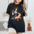 Retro Patriotic Pin-Upintage Usa Flag American Beauty Girl レディースオーバーサイズコンフォートTシャツ Black