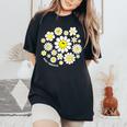 Stay Positive キュート スマイルフェイス 花 ハッピーフェイス 花 女の子 レディースオーバーサイズコンフォートTシャツ Black