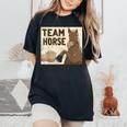 Team Horse 面白い馬のデザイン レディースオーバーサイズコンフォートTシャツ Black