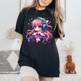 かわいい ちびアニメ 女の子 アニメ グッズ かわいい 日本の漫画ファン レディースオーバーサイズコンフォートTシャツ Black