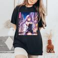 アニメの女の子、漫画、美学、かわいい、日本語、Waifu プリント レディースオーバーサイズコンフォートTシャツ Black
