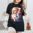 アニメ風イラスト ギャル 最強 可愛い女の子 レディースオーバーサイズコンフォートTシャツ Black