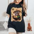 アライグマ 男性 女性 かわいい 食べる ラーメン 和 タヌキ レディースオーバーサイズコンフォートTシャツ Black