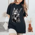 エレキギターを弾くロックキャット デザイン 男性 女性 レディースオーバーサイズコンフォートTシャツ Black
