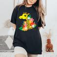 キリン 花 Giraffes Flower レディースオーバーサイズコンフォートTシャツ Black