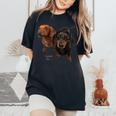 ダックスフントシャツ Weiner Dog Mom Dad Love Doxie Puppy キュート レディースオーバーサイズコンフォートTシャツ Black