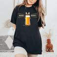 ビールをすすめるねこ 猫 ビール Cat Beer レディースオーバーサイズコンフォートTシャツ Black