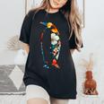 ボタニカルフラワーのシルエット 花柄 ペンギン レディースオーバーサイズコンフォートTシャツ Black