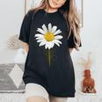 マーガレット ミクストメディア 美しい夏の花 ボタニカルアート レディースオーバーサイズコンフォートTシャツ Black