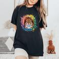 リス 男性 女性 カラフル 水彩 リス レディースオーバーサイズコンフォートTシャツ Black