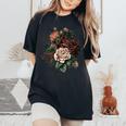 ヴィンテージ 薔薇 花 花 イラスト 花 レディースオーバーサイズコンフォートTシャツ Black
