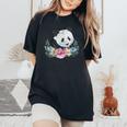 天然花 パンダ アジア動物園 動物 パンダ レディースオーバーサイズコンフォートTシャツ Black