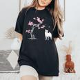 柴犬の桜hiba Inu Japanese Cherry Blossomakura レディースオーバーサイズコンフォートTシャツ Black