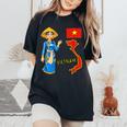 美しい笑顔のベトナムの女の子、旗とベトナムの地図 レディースオーバーサイズコンフォートTシャツ Black