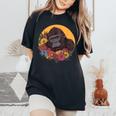 花のイラストとゴリラ レディースオーバーサイズコンフォートTシャツ Black
