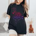 薔薇の花 ピアノ ミュージシャン 音符 ラブミュージ レディースオーバーサイズコンフォートTシャツ Black