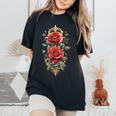 赤いバラ 花 ボタニスト 庭の花 赤いバラ レディースオーバーサイズコンフォートTシャツ Black