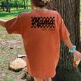 For New Mom Retro Checkered Mama Est 2024 Women's Oversized Comfort T-Shirt Back Print Mustard