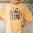 Fall Book Pumpkin Fall Librarians Bookworm Teachers Students Women's Oversized Comfort T-Shirt Back Print Mustard
